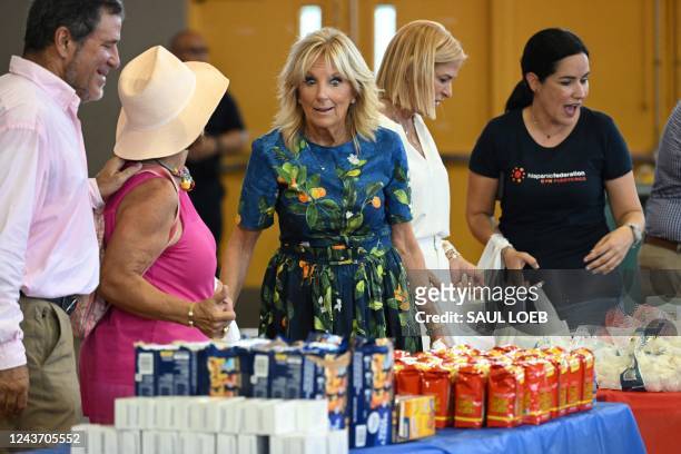 First Lady Jill Biden participates in a community service project to help those impacted by Hurricane Fiona at Centro Sor Isolina Ferre Aguayo School...