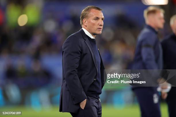 Leicester City Manager Brendan Rodgers during the Premier League match between Leicester City and Nottingham Forest at King Power Stadium on October...