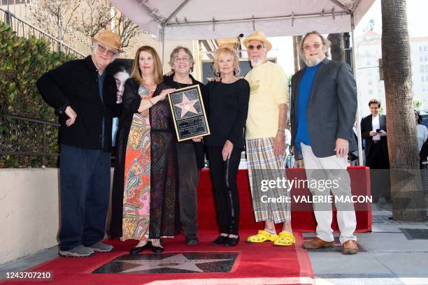 John Sebastian, Owen Elliot-Kugell, Leah Kunkel, Michelle Phillips and Stephen Stills attend a ceremony for "Mama" Cass Elliott's posthumous star on...