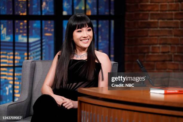 Episode 1339 -- Pictured: Actress Constance Wu during an interview with host Seth Meyers on October 3, 2022 --