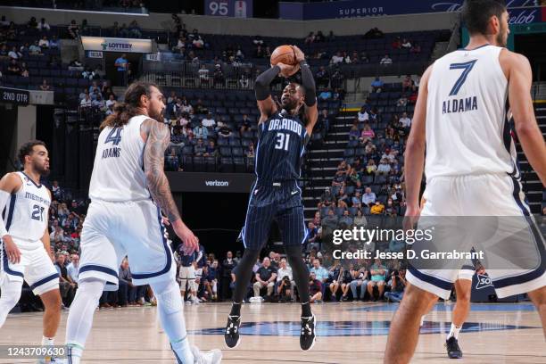 Terrence Ross of the Orlando Magic shoots the ball against the Memphis Grizzlies during a preseason game on October 3, 2022 at FedExForum in Memphis,...