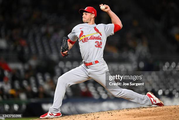 Steven Matz of the St. Louis Cardinals pitches during the eighth inning against the Pittsburgh Pirates at PNC Park on October 3, 2022 in Pittsburgh,...