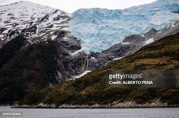 Glacier over Darwin's mountain range is seen during a journey through the Beagle Channel in the Magallanes region, the southernmost of Chile, on...
