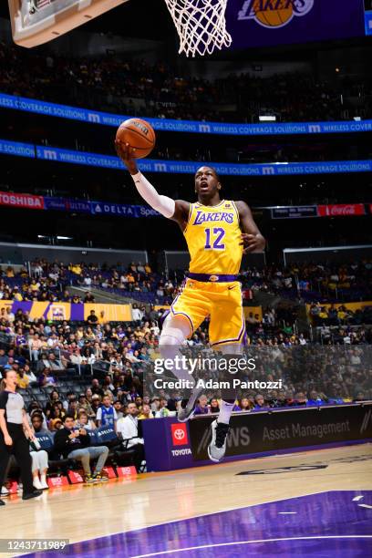 Kendrick Nunn of the Los Angeles Lakers goes to the basket against the Sacramento Kings during a preseason game on October 3, 2022 at Crypto.com...