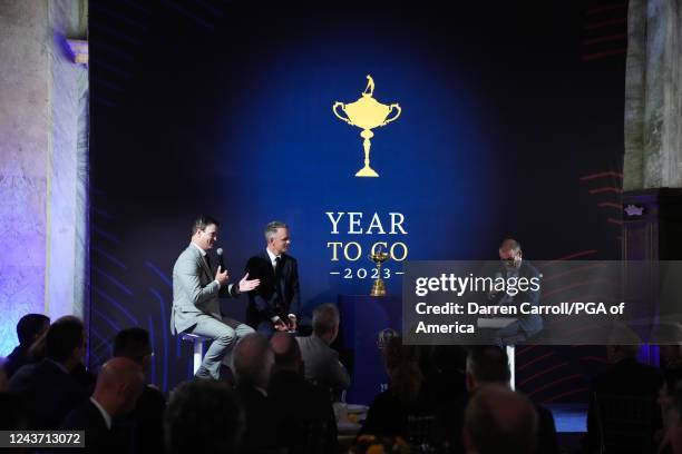 United States Ryder Cup Captain, Zach Johnson and 2023 European Ryder Cup Captain, Luke Donald during the 2023 Ryder Cup Year to Go Gala Dinner at...