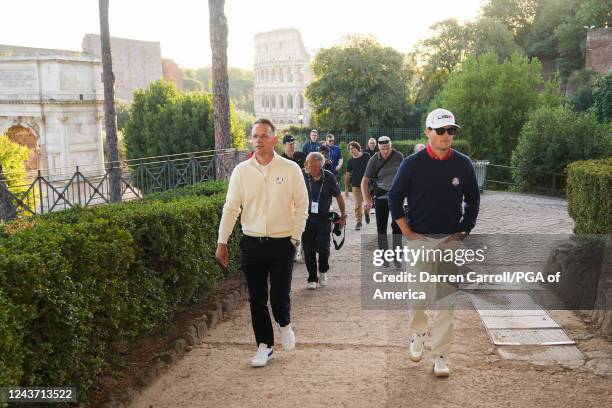 European Ryder Cup Captain, Luke Donald and 2023 United States Ryder Cup Captain, Zach Johnson during the 2023 Ryder Cup Year to Go Celebration at...