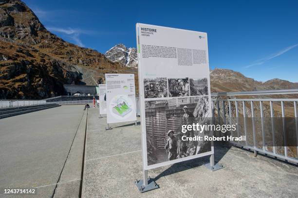 General view of the Grande Dixence dam on October 3, 2022 near Heremence, Switzerland. The dam, which at 285 meters is the tallest in Europe,...