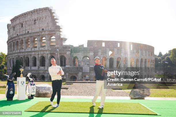 European Ryder Cup Captain, Luke Donald and 2023 United States Ryder Cup Captain, Zach Johnson hit their shots during the 2023 Ryder Cup Year to Go...