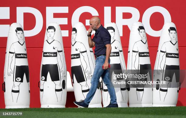 Sevilla's Spanish sports director Ramon Rodriguez Verdejo, aka Monchi attends a training session on the eve of their UEFA Champions League 1st round...