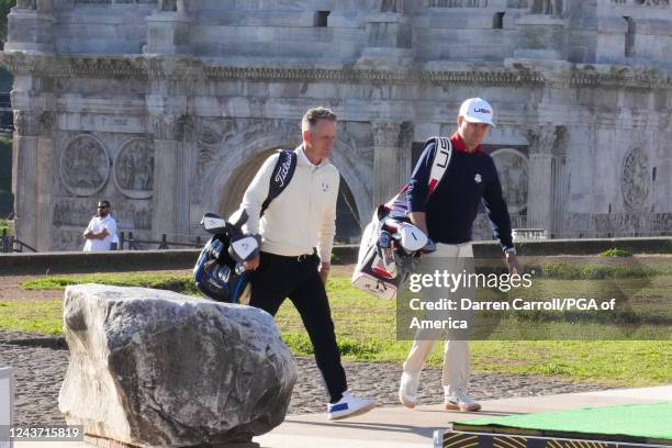 European Ryder Cup Captain, Luke Donald and 2023 United States Ryder Cup Captain, Zach Johnson during the 2023 Ryder Cup Year to Go Celebration at...