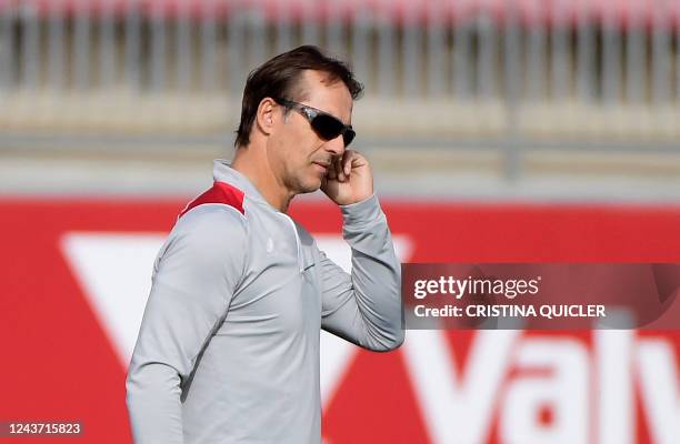 Sevilla's Spanish coach Julen Lopetegui attends a training session on the eve of their UEFA Champions League 1st round day 3 group G football match...