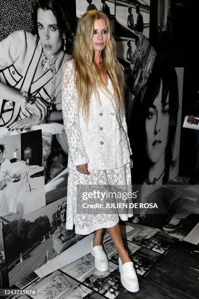 Fashion editor Laura Bailey arrives at the Chanel Spring-Summer 2023 fashion show as part of the Paris Womenswear Fashion Week, in Paris, on October...