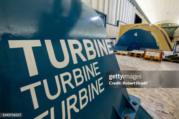 General view of the turbines at the Bieudron Hydroelectric Power Station on October 3, 2022 near Heremence, Switzerland. Turbines for generating...