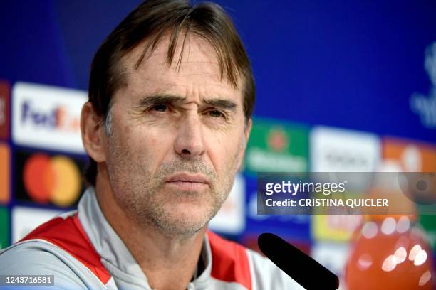 Sevilla's Spanish coach Julen Lopetegui attends a press conference on the eve of their UEFA Champions League 1st round day 3 group G football match...