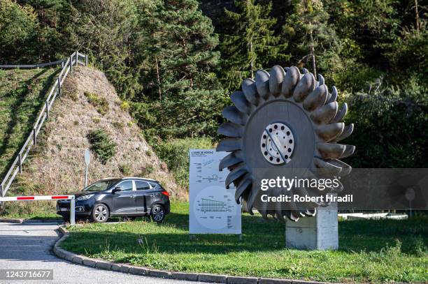 Water turbine at the entrance of the Bieudron Hydroelectric Power Station on October 3, 2022 near Heremence, Switzerland. Turbines for generating...