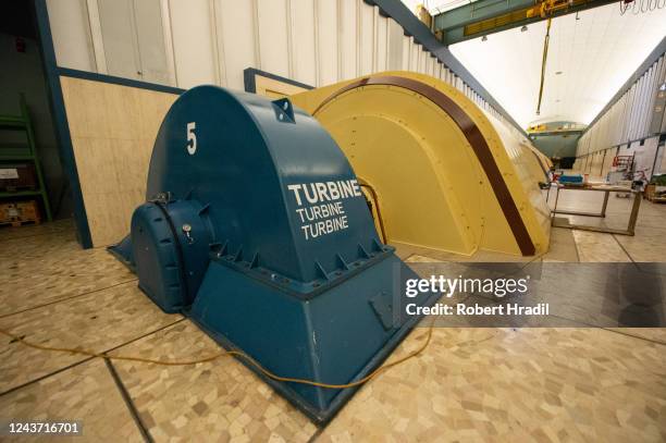 General view of the turbine at the Bieudron Hydroelectric Power Station on October 3, 2022 near Heremence, Switzerland. Turbines for generating...