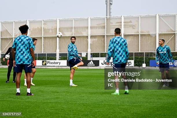 Manuel Locatelli of Juventus during a training session ahead of their UEFA Champions League group H match against Maccabi Haifa FC at Allianz Stadium...