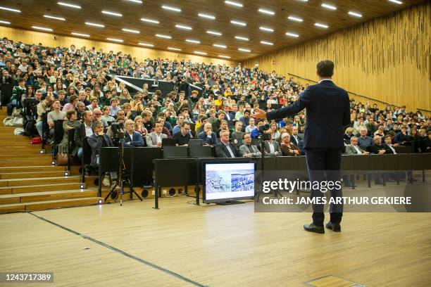 Prime Minister Alexander De Croo pictured during the opening lecture of the Political Sciences course of professor Devos at the political faculty of...