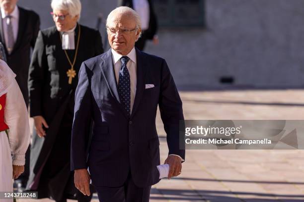 King Carl XVI of Sweden attends a church ceremony at the Uppsala Cathedral in connection with the start of the annual meetings of the Swedish Church...