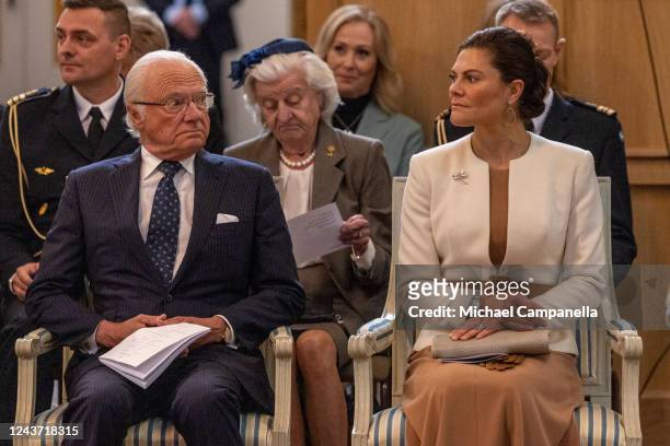 King Carl XVI Gustaf and Crown Princess Victoria of Sweden attend a church ceremony at the Uppsala Cathedral in connection with the start of the...