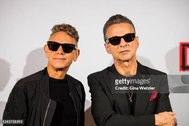 Musician Martin Gore and Dave Gahan of Depeche Mode at a press conference at Berliner Ensemble on October 4, 2022 in Berlin, Germany.