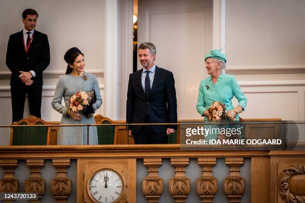 Crown Princess Mary, Crown Prince Frederik and Queen Margrethe attend the annual opening of the parliamentary session at the Danish Parliament at...