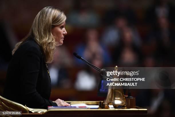 French National Assembly President Yael Braun-Pivet attends a session of questions to the government at The National Assembly in Paris on October 4,...