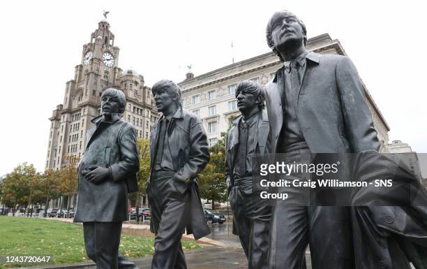 The Beatles statue is pictured in Liverpool ahead of their UEFA Champions League match, on October 04 in Liverpool, England.