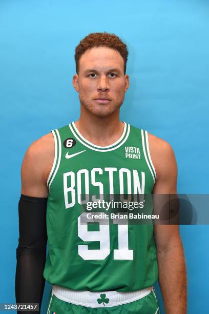 Blake Griffin of the Boston Celtics poses for a head shot on October 3, 2022 during NBA Media Day at the Auerbach Center in Brighton, Massachusetts....