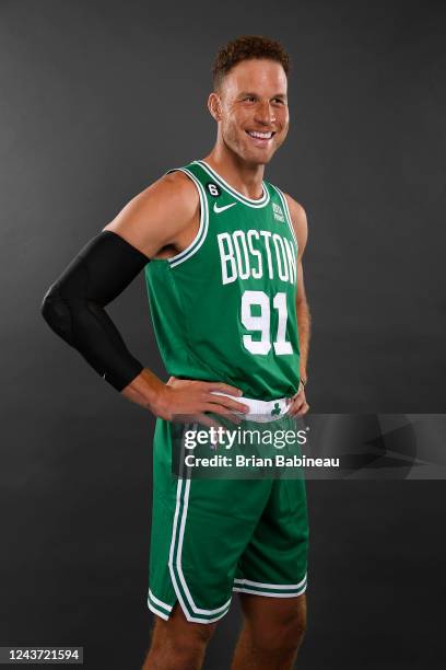 Blake Griffin of the Boston Celtics poses for a portrait on October 3, 2022 during NBA Media Day at the Auerbach Center in Brighton, Massachusetts....