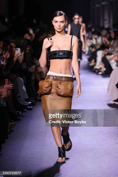 Emily Ratajkowski walks the runway during the Miu Miu Womenswear Spring/Summer 2023 show as part of Paris Fashion Week on October 4, 2022 in Paris,...