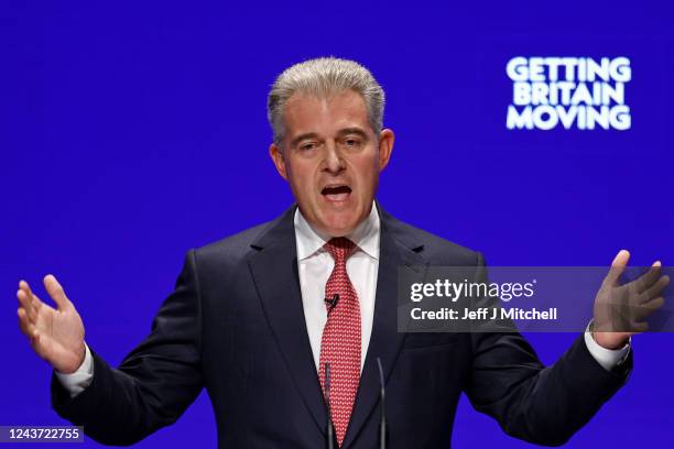 Brandon Lewis, Secretary of State for Justice speaks on day three of the Conservative Party Conference on October 04, 2022 in Birmingham, England....