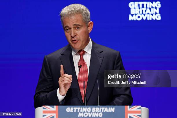 Brandon Lewis, Secretary of State for Justice speaks on day three of the Conservative Party Conference on October 04, 2022 in Birmingham, England....