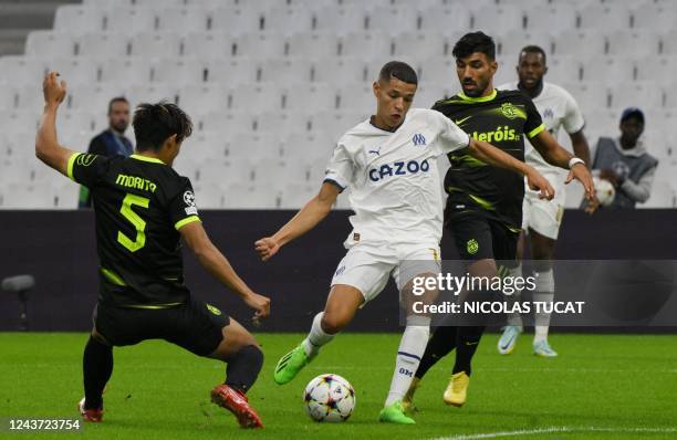 Marseille's Colombian forward Luis Suarez controls the ball during the UEFA Champions League group D, football match between Olympique Marseille and...