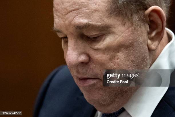 Former film producer Harvey Weinstein appears in court at the Clara Shortridge Foltz Criminal Justice Center on October 4, 2022 in Los Angeles,...