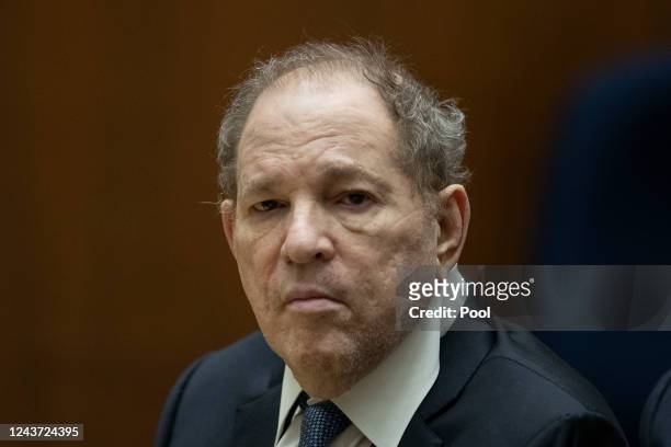 Former film producer Harvey Weinstein appears in court at the Clara Shortridge Foltz Criminal Justice Center on October 4, 2022 in Los Angeles,...