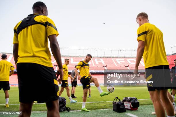 Salih Oezcan of Borussia Dortmund on the training ahead of their UEFA Champions League group G match against Sevilla FC at Estadio Ramon Sanchez...