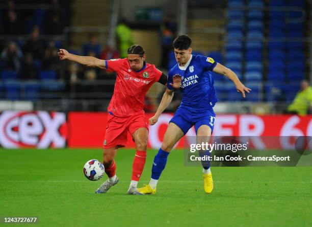 Blackburn Rovers' Callum Brittain battles with Cardiff City's Callum O'Dowda during the Sky Bet Championship between Cardiff City and Blackburn...