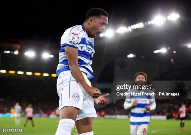 Queens Park Rangers' Chris Willock celebrates scoring their side's first goal of the game during the Sky Bet Championship match at Bramall Lane,...