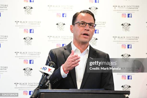 Democratic gubernatorial candidate, Pennsylvania Attorney General Josh Shapiro holds a press conference on the future of reproductive rights at Ala...