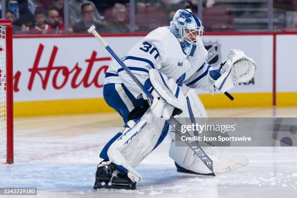 Matt Murray of the Toronto Maple Leafs tends net during the second period of the NHL pre-season game between the Toronto Maple Leafs and the Montreal...