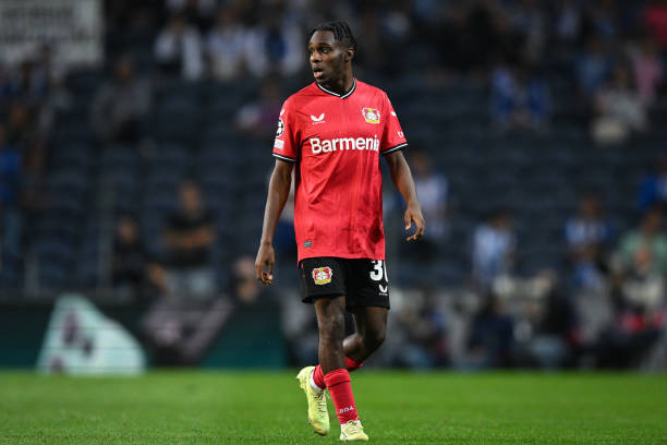 Jeremie Frimpong of Bayer 04 Leverkusen in action during the UEFA Champions League group B match between FC Porto and Bayer 04 Leverkusen at Estadio...