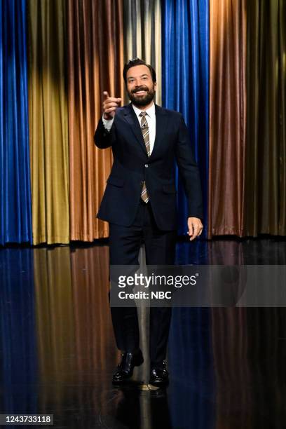 Episode 1723 -- Pictured: Host Jimmy Fallon during the monologue on Tuesday, October 4, 2022 --
