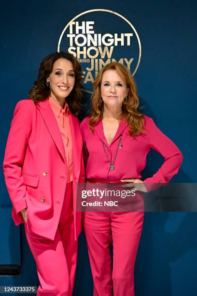 Episode 1723 -- Pictured: Actress Jennifer Beals and actress Lea Thompson pose together backstage on Tuesday, October 4, 2022 --