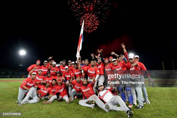 Team Panama poses for a group photo after their win over Team Brazil at Rod Carew National Stadium on Tuesday, October 4, 2022 in Panama City, Panama.