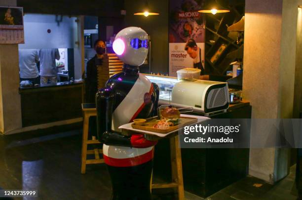 Robot serves food to the customers at the Naulo restaurant in Kathmandu, Nepal on September 17, 2022. Naulo is Nepal's first fully digitalized...