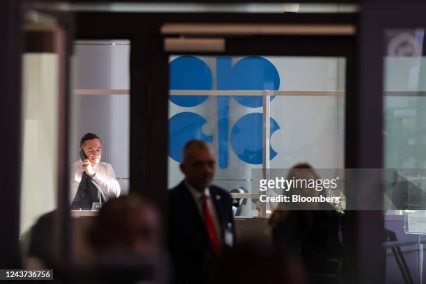 Visitors arrive at the OPEC Secretariat building ahead of the 33rd meeting of the Organization of Petroleum Exporting Countries and non-OPEC...