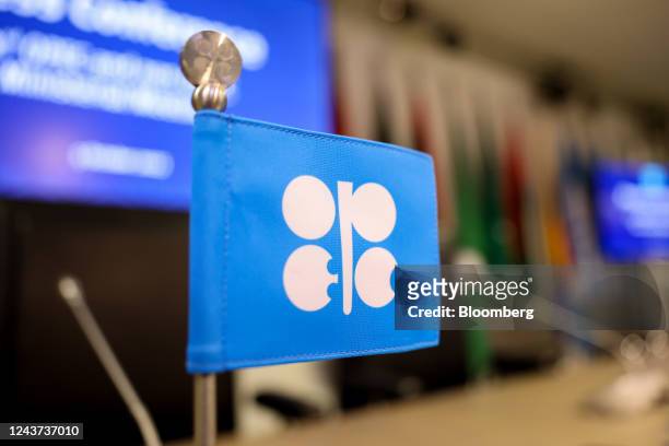 An OPEC-branded flag on a delegate desk ahead of the 33rd meeting of the Organization of Petroleum Exporting Countries and non-OPEC countries in...