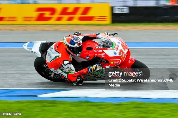 Moto2 rider Simone Corsi of Italy and MV Agusta Forward Racing rides during a warm-up lap ahead of the MotoGP OR Thailand Grand Prix at Chang...