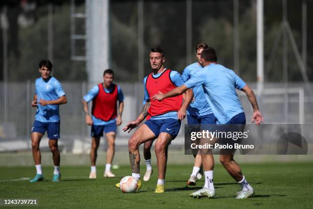 Sergej Milinkovic Savic of SS Lazio in action during a training session at Formello sport centre on October 5, 2022 in Rome, Italy.